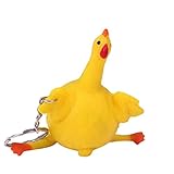 ShareProfit Bright Yellow Keychain Egg Laying Hens Crowded Rubber Squeeze Tricky Funny Keychain