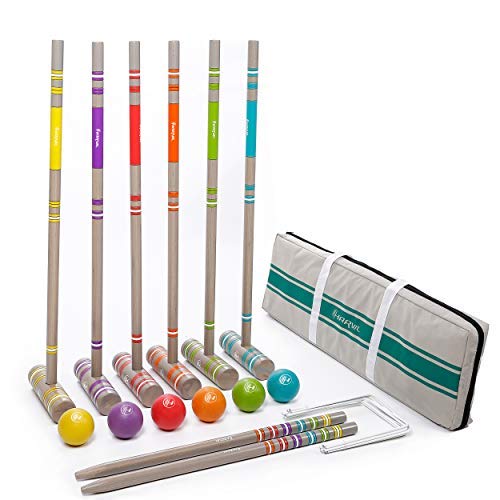 Harvil 6-Player Croquet Set for All Ages with Mallets, Balls, Stake Posts, Wickets, and Carrying Case - Light Gray - Thumbnail 5