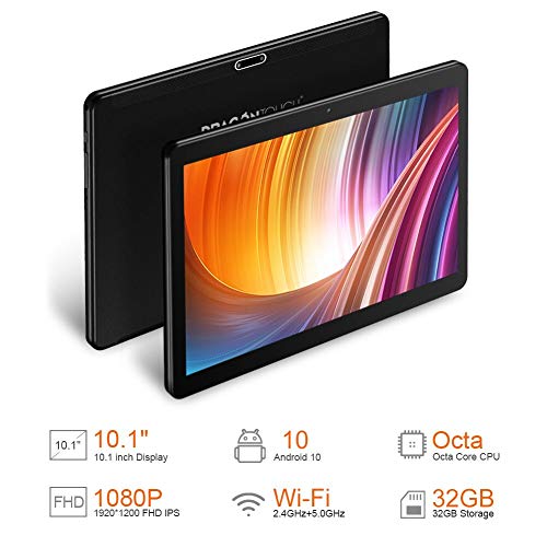 Dragon Touch Max10 Tablet, Android 10.0 OS, Octa-Core Processor, 3GB RAM, 32GB Storage, 10.1 inch Android Tablets, 1200x1920 IPS Full HD Display, 5G WiFi, USB Type C Port, Black