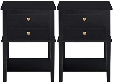 Amazon Com Topeakmart 2 Drawers Nightstand Large Storage Space Bedroom Furniture Accent End Table With Solid Wood Legs Set Of 2 Furniture Decor