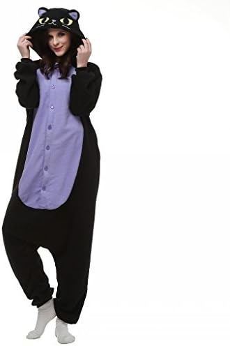 Cartoon One Piece Pajamas Cosplay Hoodie Jumpsuit Black Cat Adult Onesies Sleepwear Size S