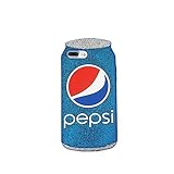 3D Soft Silicone Blue Pepsi Cola Can Case for iPhone 7+ 7Plus 8+ 8Plus Large Size Silver Glitter Shockproof Drop Resistant Protective Shiny Unique Bling Cool Special Fun Kids Boys Teens Girls Gift