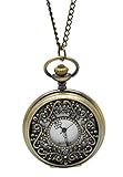 Souarts Antique Bronze Color Round Hollow Flower Pocket Watch