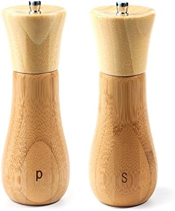 TOPODO Salt and Pepper Grinder –Ceramic Mill with Strong Adjustable Solid Bamboo Grinder by (2 Pcs)