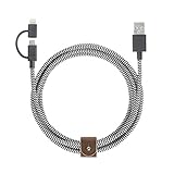 Native Union BELT Twin Head - 6.5ft Charging Cable with Integrated 2-In-1 Adaptor for Apple Lightning and Micro-USB Devices (Zebra)