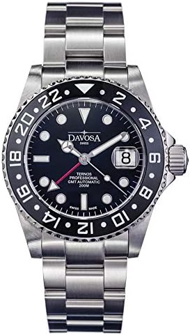Davosa Ternos Professional GMT Second Time Zone Black Stainless Steel Wrist Watch