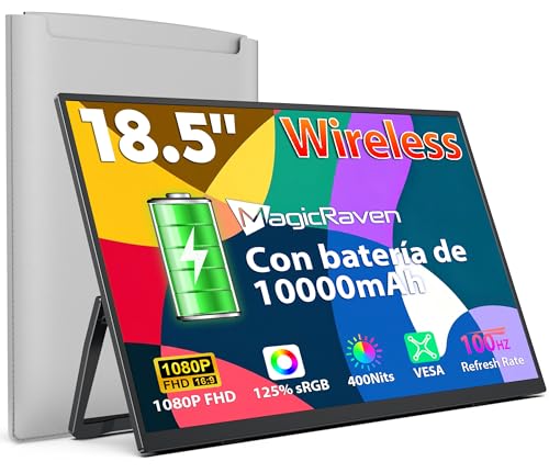 MAGICRAVEN Wireless Monitor Portable Wireless Screen 18.5 Inch 1080P IPS Portable Monitor 125% sRGB Monitor for Laptop Mac PC Gaming Switch Phone, Support AirPlay/Miracast