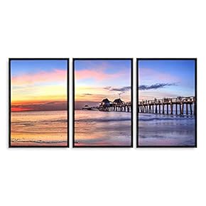 3 Piece Framed Canvas Home Artwork Decoration Romantic Wharf Canvas Wall Art for Living Room, Bedroom - 16"x24"x3 Panels