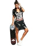 ZG&DD NEW LADIES ACID WASH RAW POWER PRINTED TOP LACE UP CHOKER NECK T-SHIRT DRESS WOMEN DRESS 04 X-Large