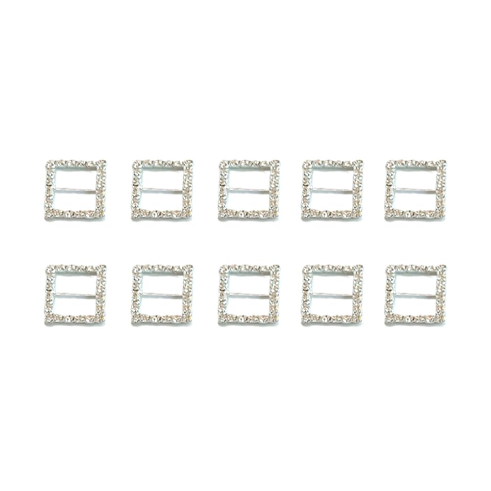 Healifty Square Shaped Rhinestone Ribbon Buckle Sliders for DIY Craft Wedding Gift 10pcs