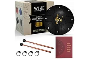 Steel Tongue Drum, Wise Harmony Steel Drum,6 Inch 8 Note Steel Hand Drum with Bag Music Book Drumsticks, Glow In The Dark, Musical Education, Meditation or Yoga, Zen Gift (Black)