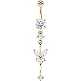 Pierced Owl 14GA Stainless Steel CZ Crystal Butterfly Drop Dangling Belly Button Ring