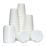 PREMIUM 100 12oz / 360ml Double Wall Insulated Disposable Coffee Cups, Leak Proof Lids, Eco Friendly, White Paper Cups, Travel Cup, Office Party Pack, To Go Coffee Cups, Iced Coffee & Hot Chocolate