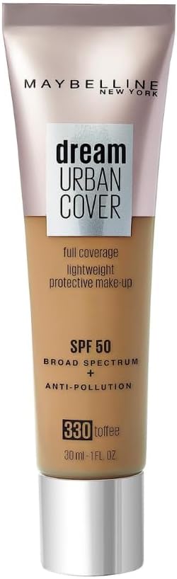 Maybelline Dream Urban Cover Foundation SPF 50 Toffee 330 Protective Makeup 30ml