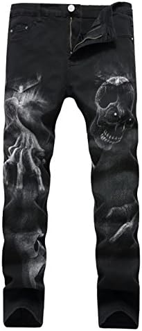 Ameyda Men's Straight Slim Fit Ripped Jeans with Fashion Printed Denim Pants