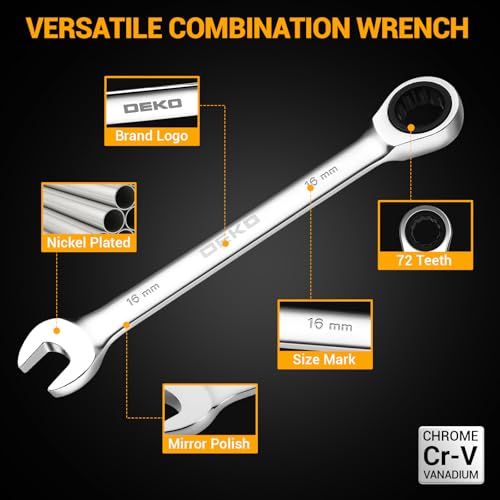 DEKOPRO 12 Piece Ratchet Wrench Set, Metric Combination Wrenches 8-19mm, Chrome Vanadium Steel Wrenches, Ratchet Wrench with Bag, Work Tools for Workshop and DIY