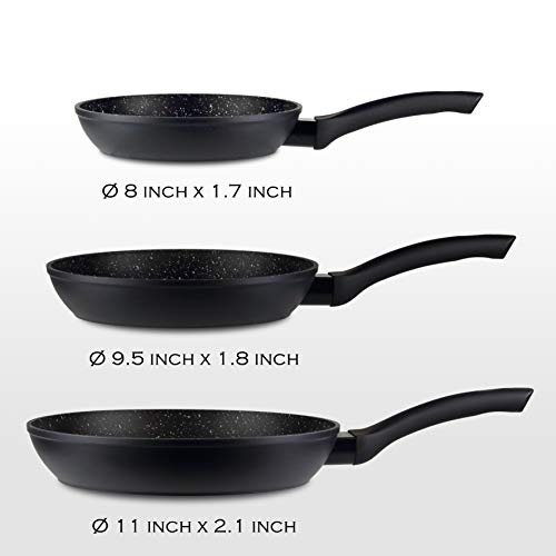 Linnuo Nonstick Frying Pans Set 3 pieces 8 / 9.5 / 11 Inch