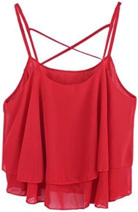Women Chiffon Crop Top, Hot Sale! Tloowy Sleeveless Flowy Spaghetti Strap Cami Tank Tops Summer Vest Shirts (Red, One Size)