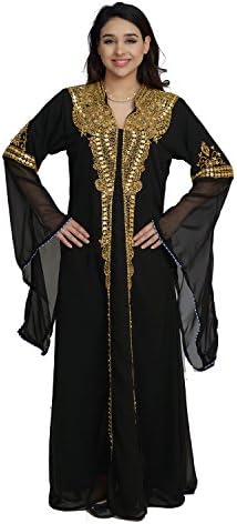 Urban Lipi Dubai Arabian Fancy Black Abaya Women Kaftan Muslim Fashion Party Wear Heavy Embroider (L)