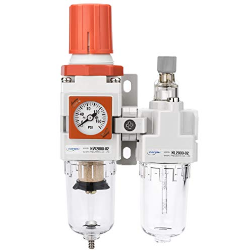 NANPU NC Compressed Air Filter Regulator Lubricator Combo NPT Water/Oil Trap Separator - Embedded Gauge(0-150 psi), Semi-Auto Drain,Poly Bowl, Bracket - 3 in 1 Two Unit (1/4" NPT) - Thumbnail 4