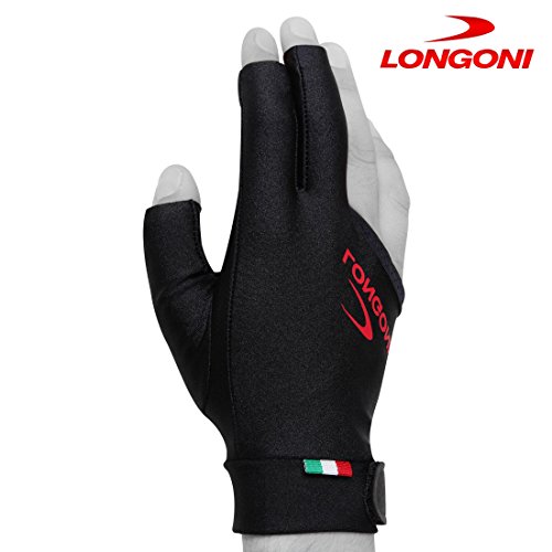 Longoni Black Fire Billiard Pool CUE Glove - for Right Hand - Black (Medium)