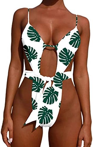 ALBIZIA Women's Backless Spaghetti Strap High Cut Thong One-Piece Swimsuit Monokini