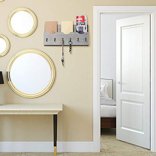 Wood Wall Mounted Mail Hanger Rustic Mail Sorter Wall Shelf with 3 Storage Compartments Entryway Organizer with 6 Key Hooks for Home Office