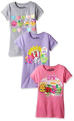 Shopkins Little Girls' Multi-Pack Tees, 3 Pack Purple/Heather/Pink 211C, 5/6