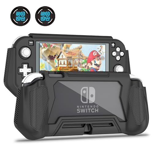 Protective Case for Nintendo Switch Lite, Compatible with Nintendo Switch Lite Hand Grip Case with Detachable TPU+Built-in PC Screen Protector & 2 x Thumb Grip Caps (Obsidian)[Switch Lite]