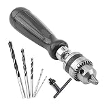 YYGJ Manual Hand Drill Tool Set Hand Tool Pin Vises Woodworking Precision DIY Model Jewelry Walnut Amber Beads Plastic with Chuck Key & Twist Drill Bits (7pcs)
