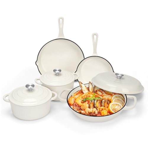 Nonstick Enameled Cast Iron Cookware Set - 8 Piece Pots and Pans
