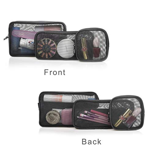 Patu Mesh Travel Toiletry Bag, Transparent Standing Pouch, Portable Shaving Washing Kits Organizer, Personal Care Trip Case, Pack of 3 Sizes (S/M/L), Black
