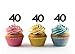 40th Birthday Cupcake Toppers (20 count) - Forty 40 Fortieth Anniversary Party Decoration Retirement (Black)