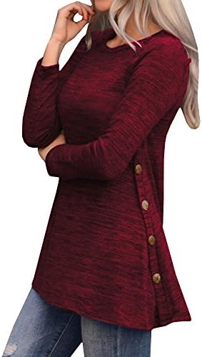 Saikesigirl Womens Asymmetrical Knit Tunic Tops Casual Long Sleeve Side Button Blouse