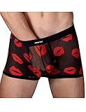 Threeseasons Men's Underwear Sexy lips Pattern See-Through Boxer briefs 4 Size M~2XL