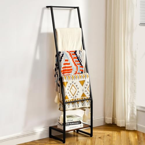 DGWJSU Blanket Ladder, 5 Tier Ladder Shelf,Wooden Blanket Ladders for Living Room