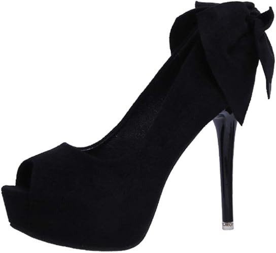 Amazon Mamre パンプス オープントゥ 厚底 黒 杏色 ハイヒール 可愛い 美脚 ピンヒール 12cmヒール スエード 歩きやすい リボン ファッション トレンド 通勤 ビジネス フォーマル パーティーシューズ キャバ 前厚 痛くない Pumps Mamre パンプス