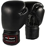 Genuine Leather Boxing Gloves Black 16 Oz. Pro Impact ($80 Value)