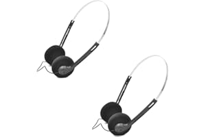 CZHOTG 2 Pcs Retro On Ear Headphones, Wired Stereo Headphones, Lightweight Portable Headphone with Adjustable Headband, Cassette Player, Over-Ear (Black)