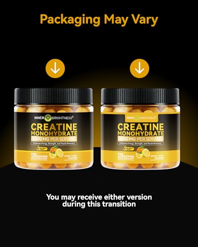 Inner Brightness Creatine Monohydrate Gummies for Men & Women 5000 mg, 3rd Party Tested, Creatine Chews for Muscle Growth, Strength & Energy Support, Sugar Free, Vegan, 120 Count