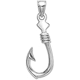 JewelryWeb 14k White Gold 3-d Large Animal Sealife Fish Hook With Rope Charm 34.05mm long Pendant Necklace for Women