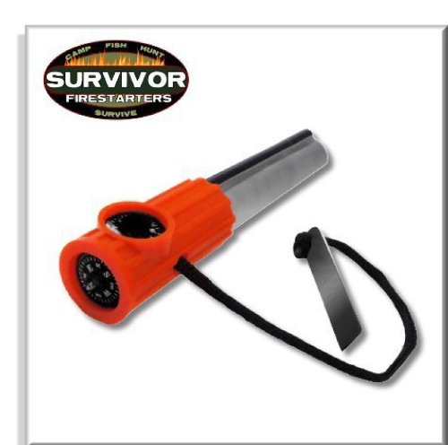 Survivor Fire Starters Magnesium Firesteel Orange, Flint and Steel