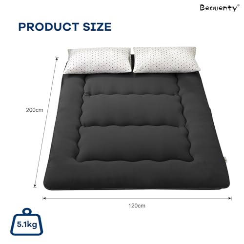 Beauenty Japanese Floor Mattress, Roll Up Quilted Bed Futon Mattress, Thicken Sleeping Pad, Portable Daybed Guest Bed,120 * 200CM Black(Style 2)