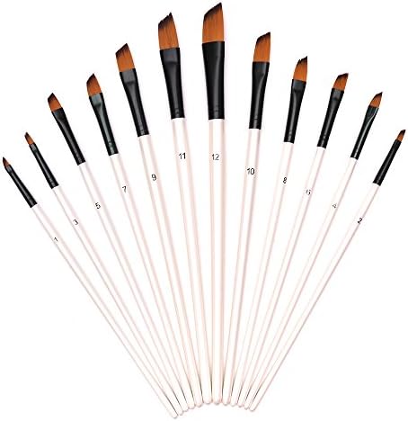 Paint Brushes Set, Professional Oblique Brushes 12 pcs Nylon Hair Artist Acrylic Paintbrushes, Watercolor Acrylic Oil Crafts Miniature & Rock Painting Face Painting and Gouache Nail Art