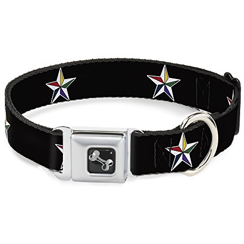 Dog Collar Seatbelt Buckle Nautical Star Black White Multi Color 16 to 23 Inche…