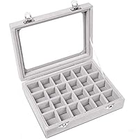 Pasutewel Velvet Glass Ring Jewellery Display Storage Box Jewelry Holder Storage Organizer Stand (Grey-(24 Grids))