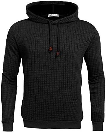 Misakia Men's Pullover Hoodie Square Pattern Quilted Long Sleeve Hooded Sweatshirt