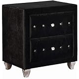 Coaster Home Furnishings Deanna 2-Drawer Nightstand Black Velvet and Metallic Rectangular/Silver/Modern/Black