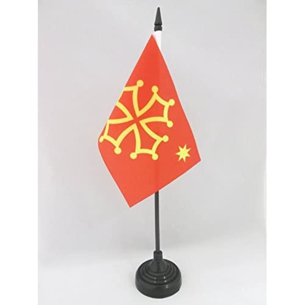 AZ FLAG - Occitania with star Table Flag 4'' x 6'' - occitan Office Mini Banner 100% Polyester 15 x 10 cm - Mini Desk Flag with 10'' Pole and Black Plastic Base