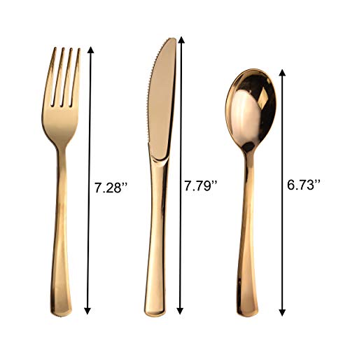SUNGIFT 300 Pieces Gold Disposable Plastic Silverware Plastic Cutlery